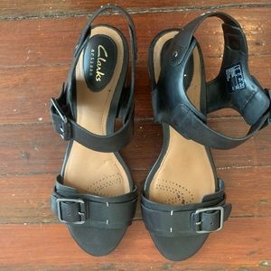 Clarks black heeled sandals
